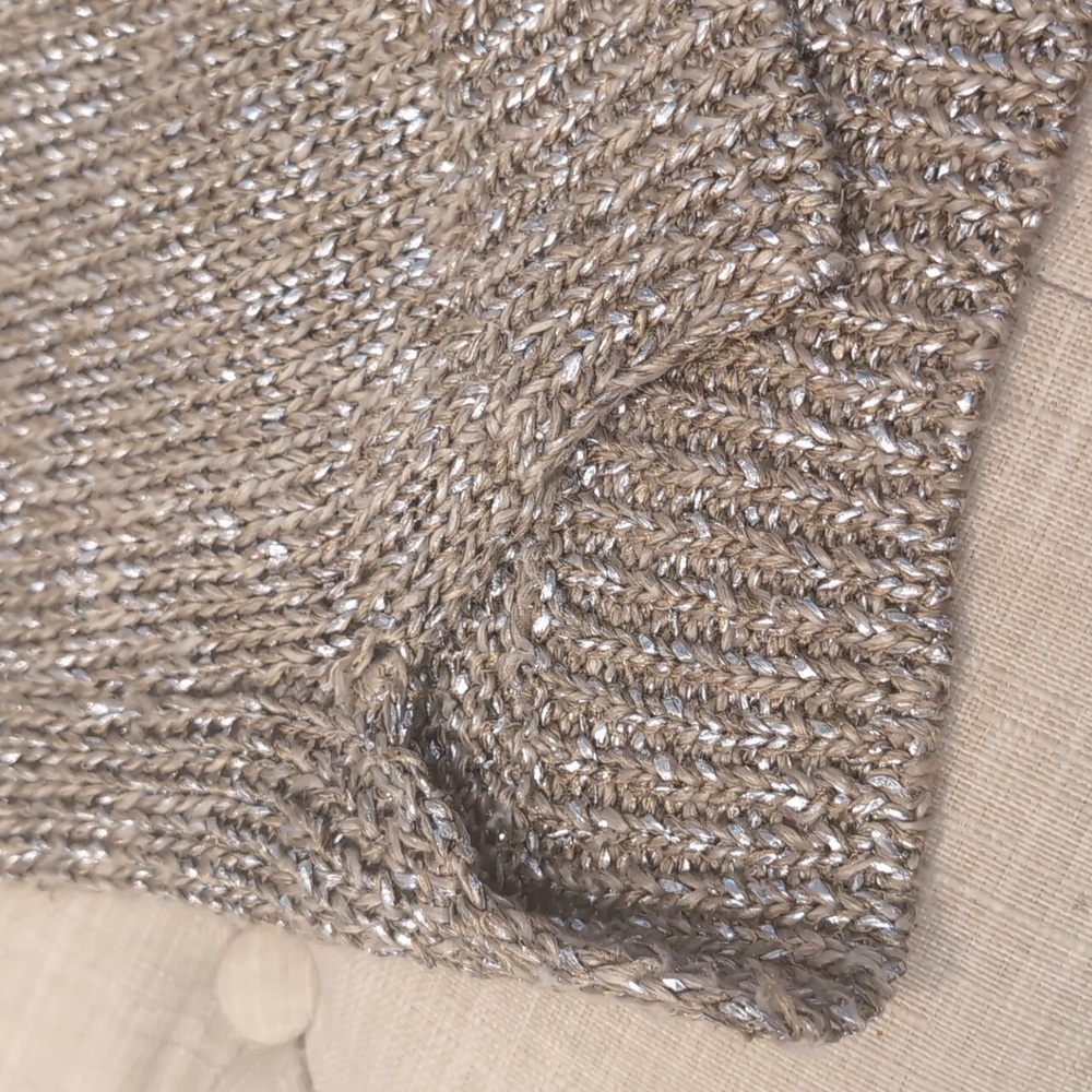 Vince Linen Blend Tan And Silver Metallic Crew Neck Sweater Relaxed Fit Small - Picture 5 of 9